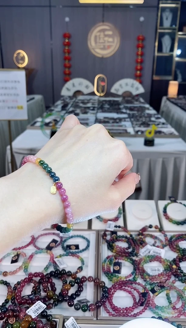 未镶嵌老矿碧玺色标彩虹单圈手串4mm+碧玺dan多样性发货一条