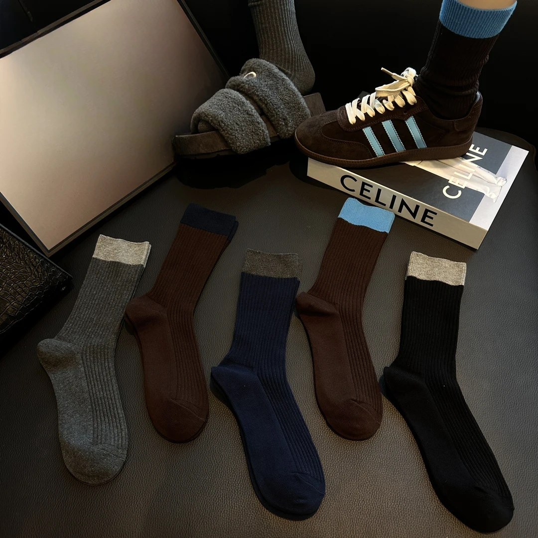 云感圈子秋冬复古大地色棕色双针棉琥珀流光中筒堆堆袜百搭不勒腿