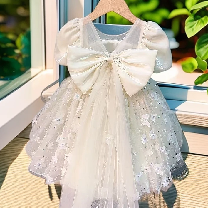 【Y98】2025新款香槟小蝴蝶公主裙女童春夏款公主裙网红儿童公主裙