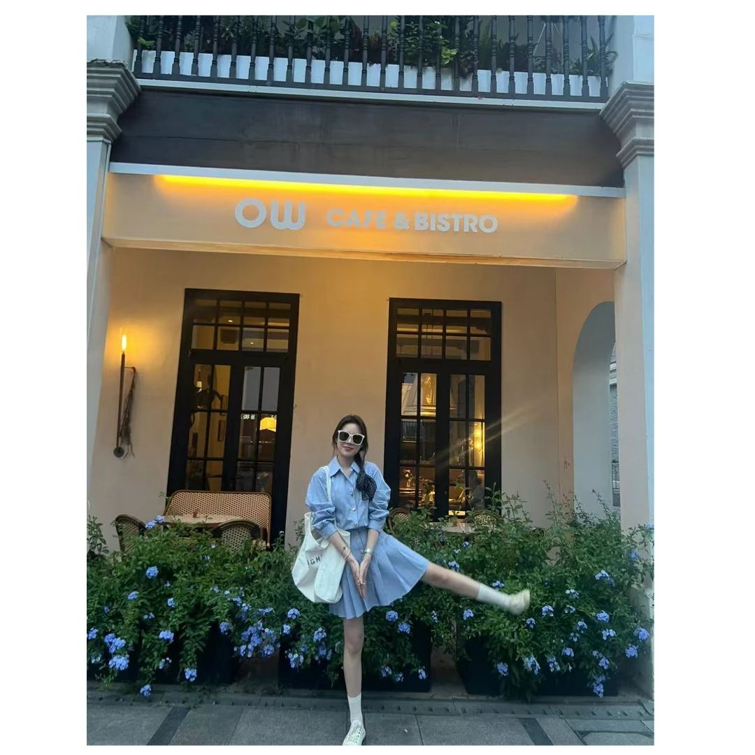 【梓铭】20662~元气轻活风～活力减龄学院风收腰衬衫连衣裙女夏