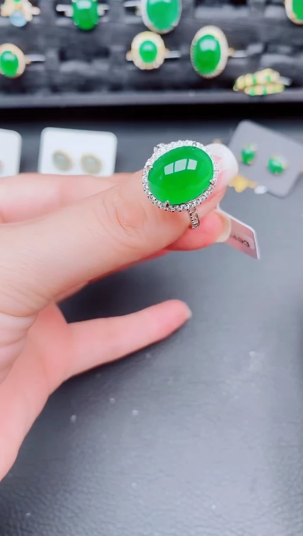翡翠戒指银S925镶嵌天然a货翡翠424