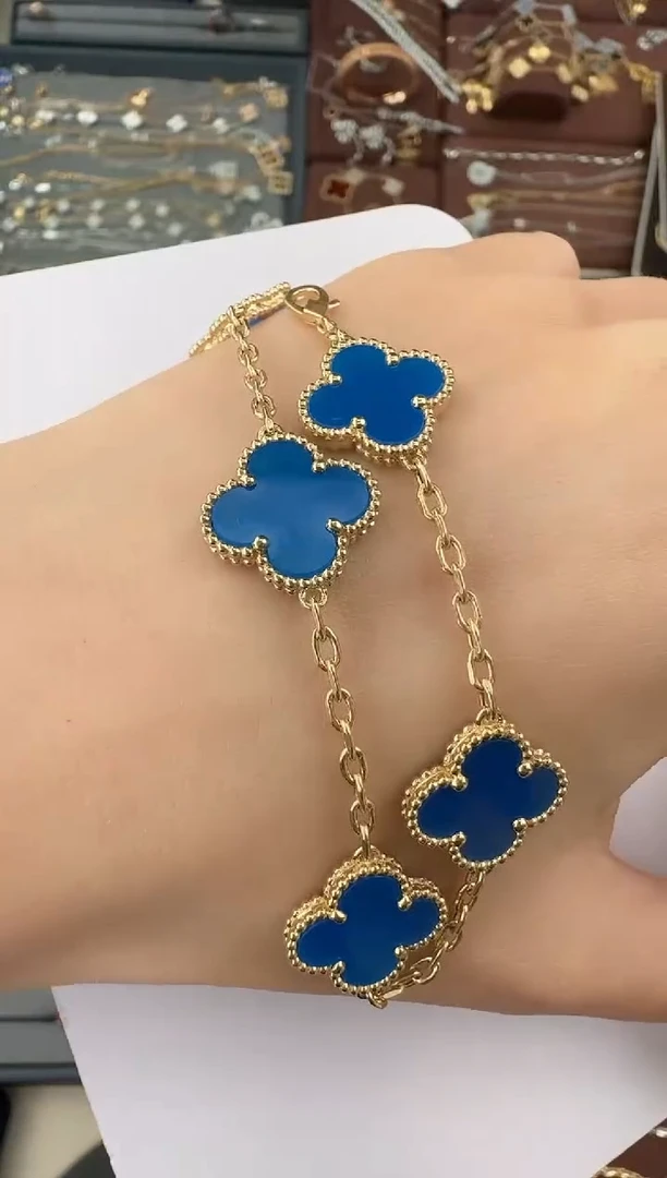 【闪购商品】玛瑙/玉髓手链18K金镶嵌蓝五花手链