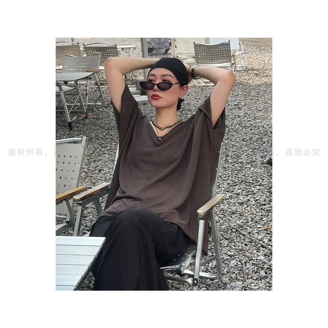 【夏秋僧系】东京和纸纱前后V领针织衫 宽松T GGS2507SS25446