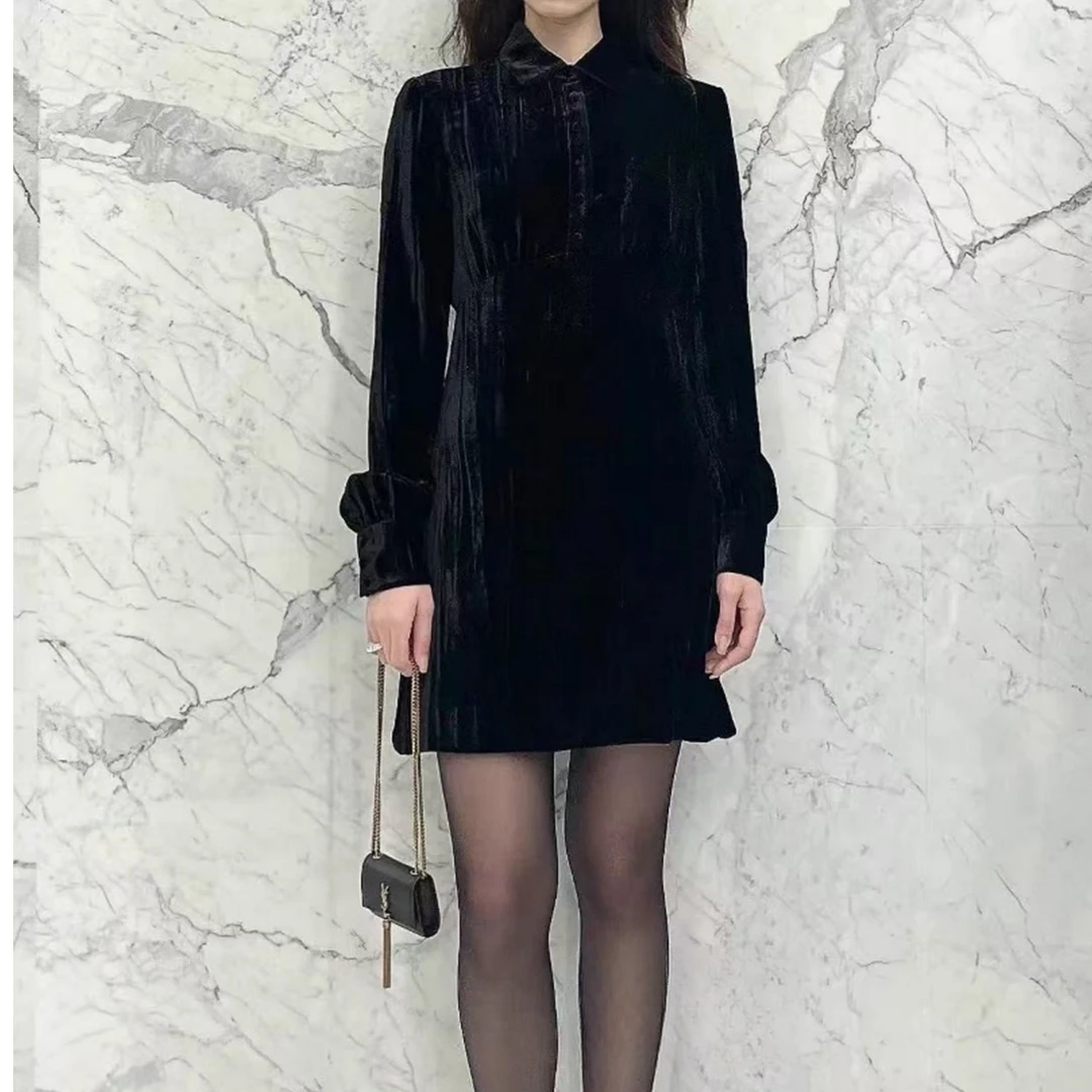 99新 YSL/圣罗兰 丝绒经典款小黑裙 36码