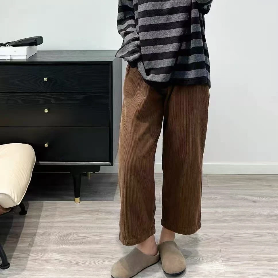 【时光剪影】复古松弛日系风纯棉百搭灯芯绒松紧直筒休闲裤 -1975