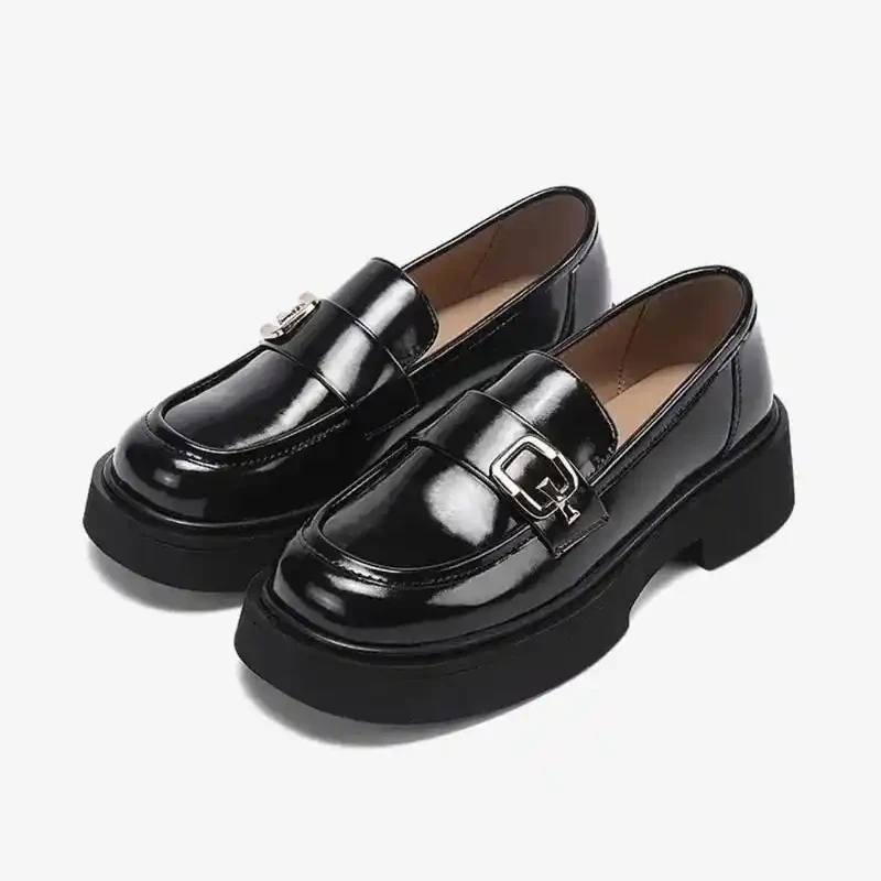 英伦乐福鞋上班软底不累脚平底鞋百搭黑色圆头商务