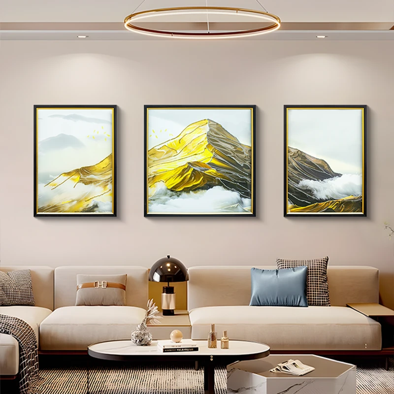 现代简约客厅装饰画沙发背景墙挂画抽象壁画三联画日照金山80200