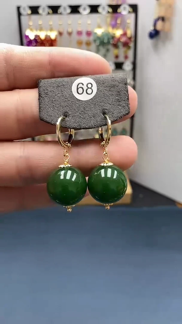 【闪购商品】和田玉耳饰银S925镀金镶嵌尺寸16mm耳扣22
