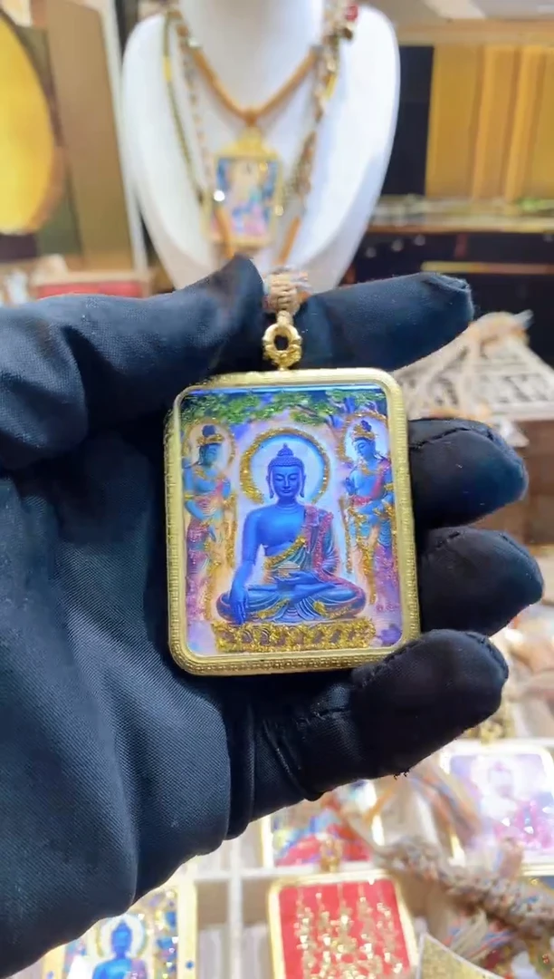 吊坠单面纯手绘-纯铜--彩金西藏唐卡-药师佛