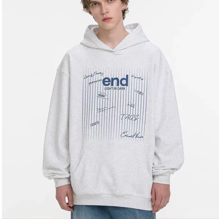 300斤大码男士美式连帽印花休闲宽松加绒痞帅套头卫衣春秋冬男生