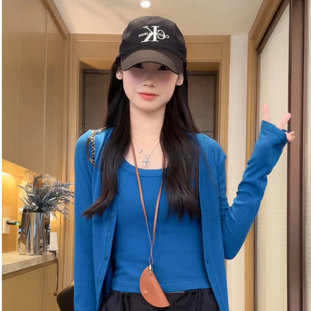 显白蓝外套女早秋季2025新款独特漂亮巨好看小开衫空调房小外披-S