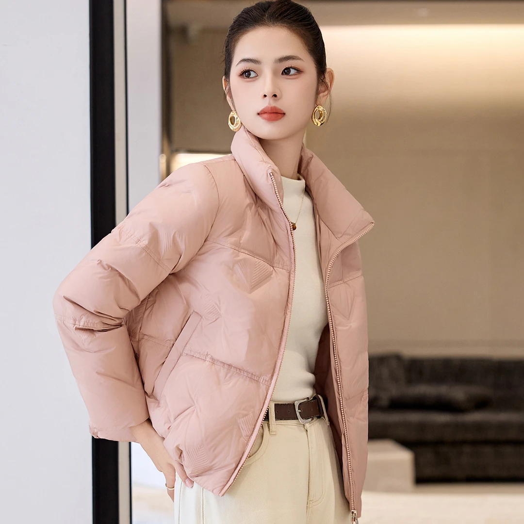 时尚休闲轻薄90白鸭绒短款羽绒服女2025冬季新款百搭立领保暖外套
