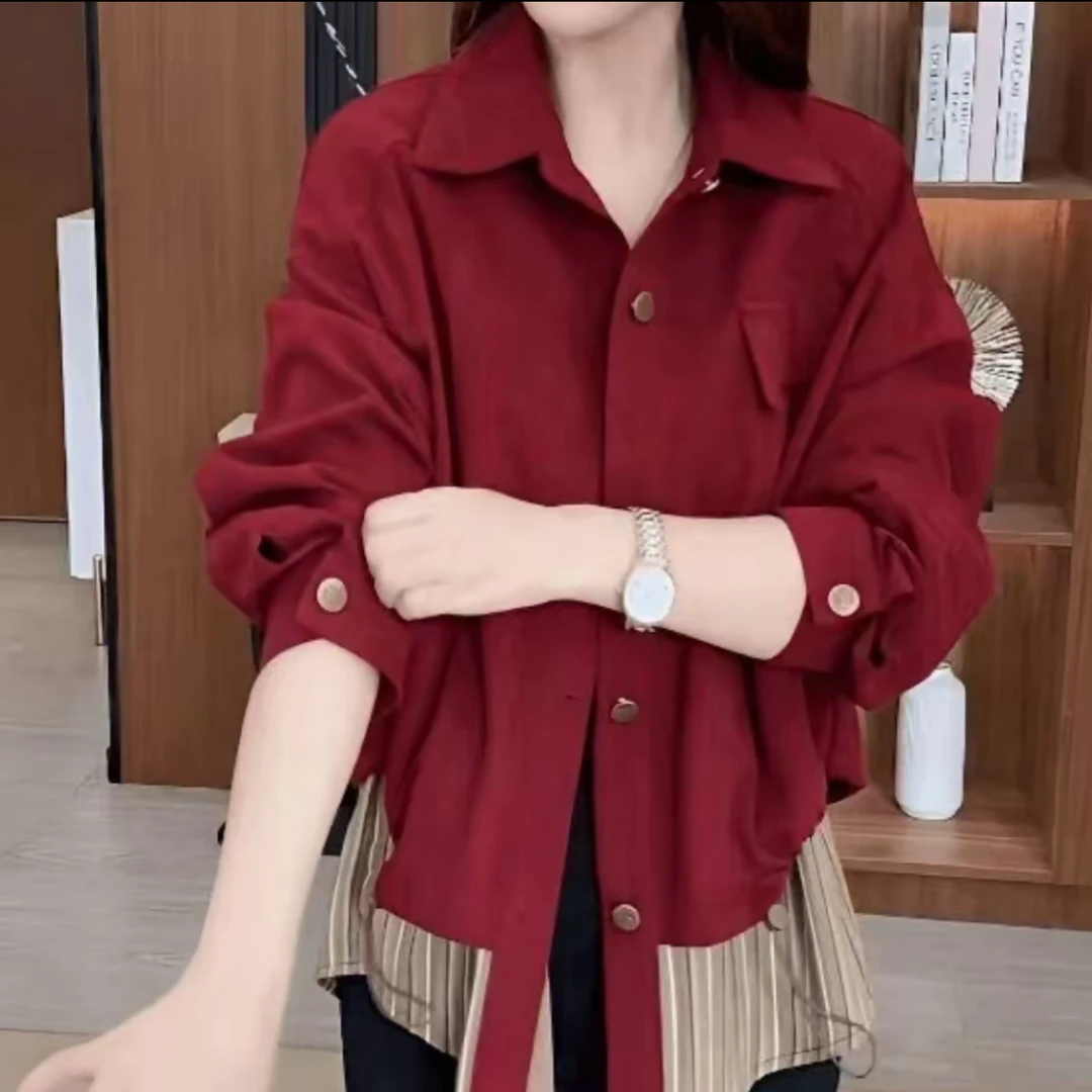 【现货现发】秋季新款设计感假两件拼接短外套女时尚减龄夹克衫937