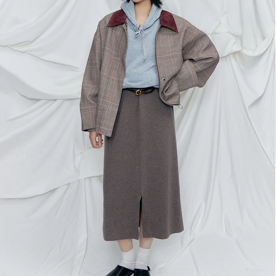 小雨同款【109】复古格纹拼接灯芯绒夹克外套女英伦格纹老爹夹克