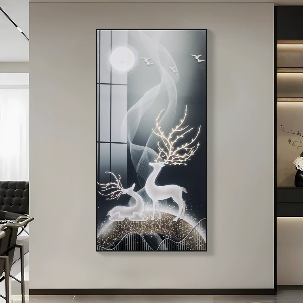 【云舒】晶瓷镶钻装饰画客厅入户玄关壁画过道走廊尽头挂画鹿80160