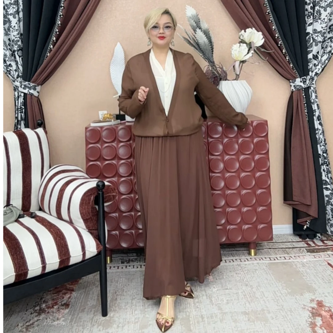 【A372】时尚新款民族风迪拜土耳其重工服饰纯色套装裙气质