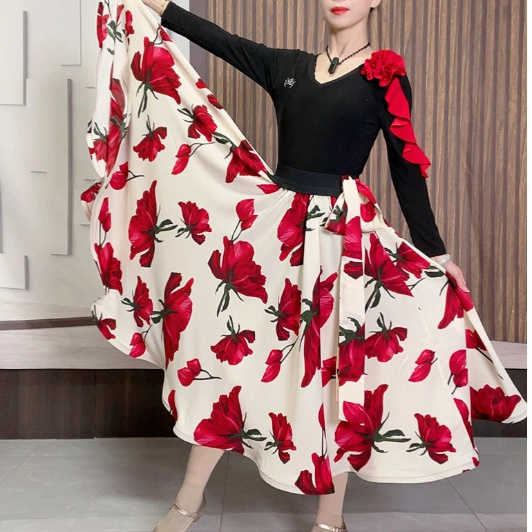 华丝格新款点帕斯（花形）印染大摆长款气质时尚半身裙2025