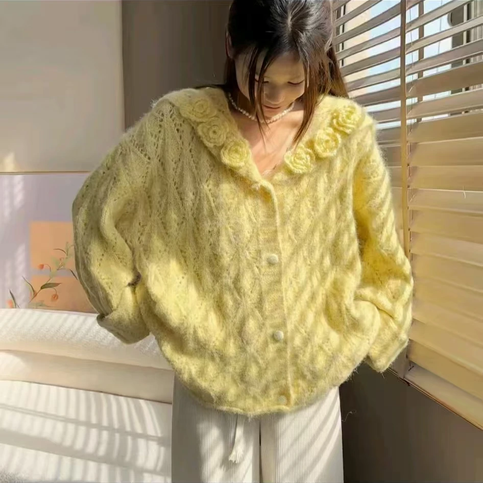 丽子小姐专属运费险韩系山茶花海军领毛衣秋冬款开衫新针织上衣