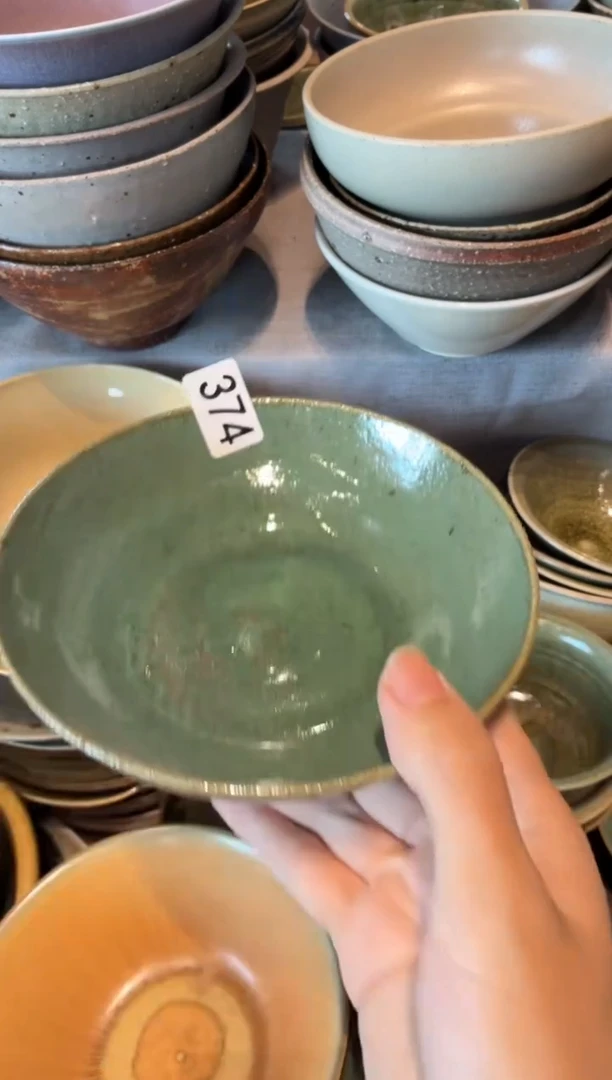 瓷片小*恩374微瑕，窑变绿手工碗碟