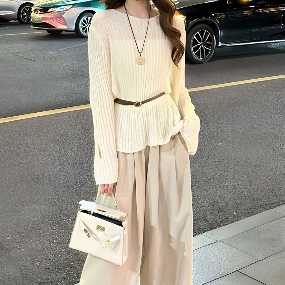 时尚套装女2025早秋新款设计感减龄长袖上衣高腰阔腿裤气质两件套