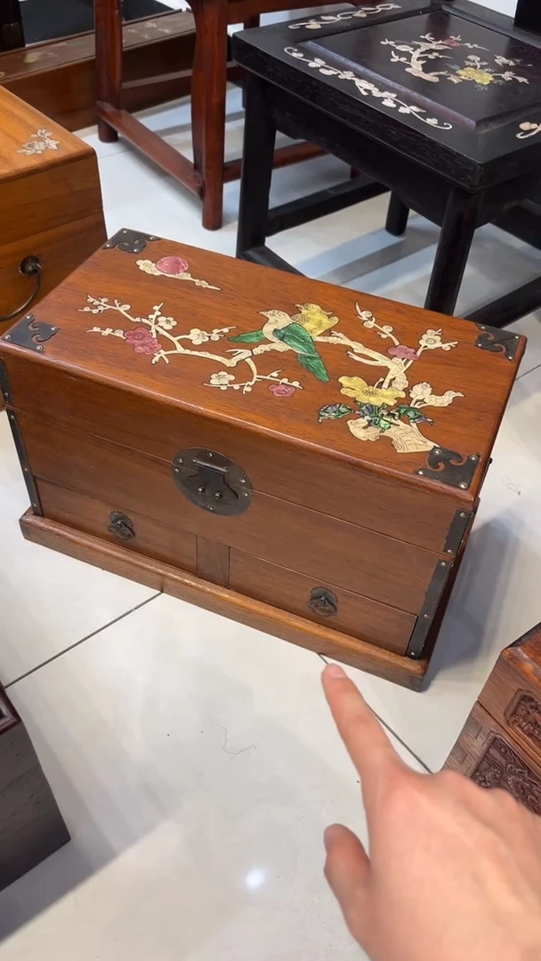 【闪购商品】木喜鹊登梅螺钿双层首饰箱