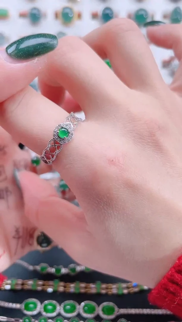 银S925镶嵌戒指翡翠天然翡翠