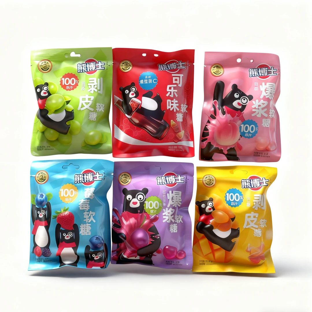 徐福记熊博士爆浆软糖剥皮葡萄芒果草莓青提多口味软糖60g 5/10包