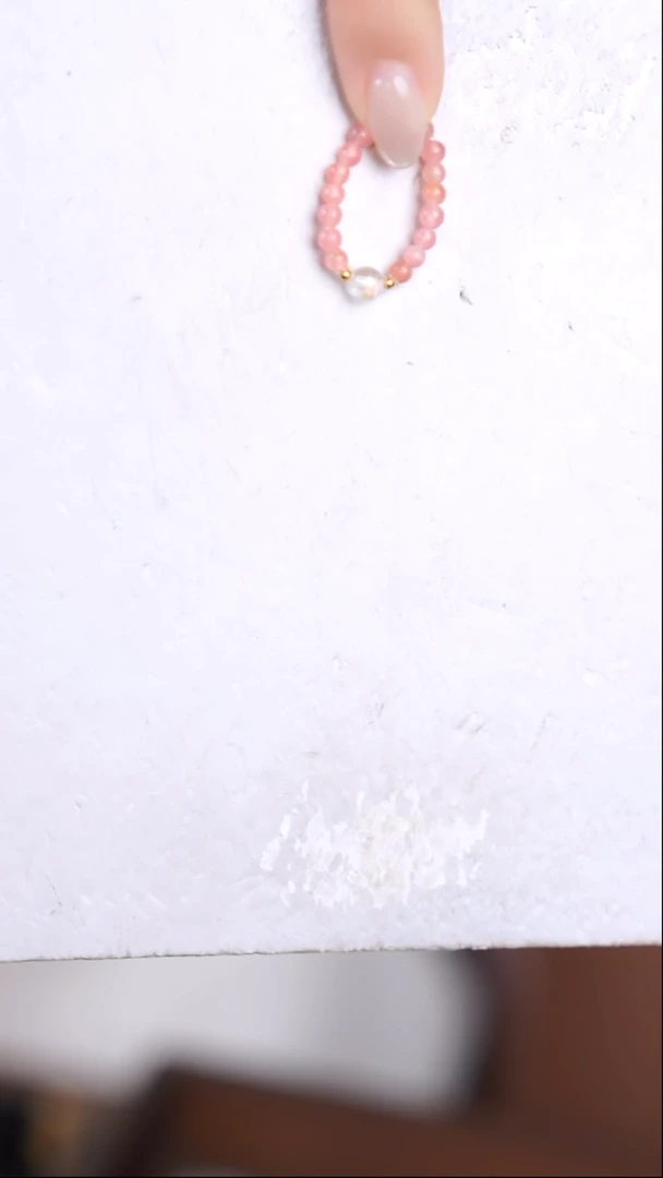 18K金镶嵌菱锰矿（红纹石）戒指@