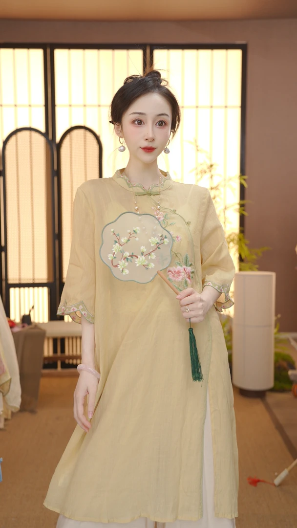 2025新中式改良中式斜襟春夏季女装宽松连衣裙FB2504178