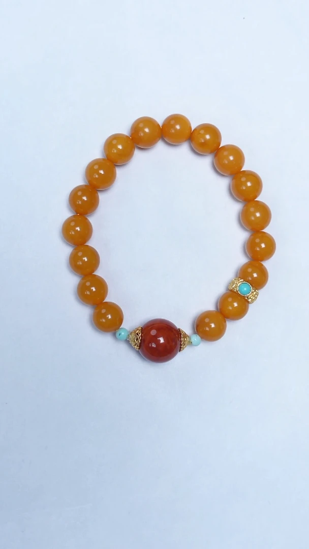 手链琥珀未镶嵌焦皮南红手串10-14mm