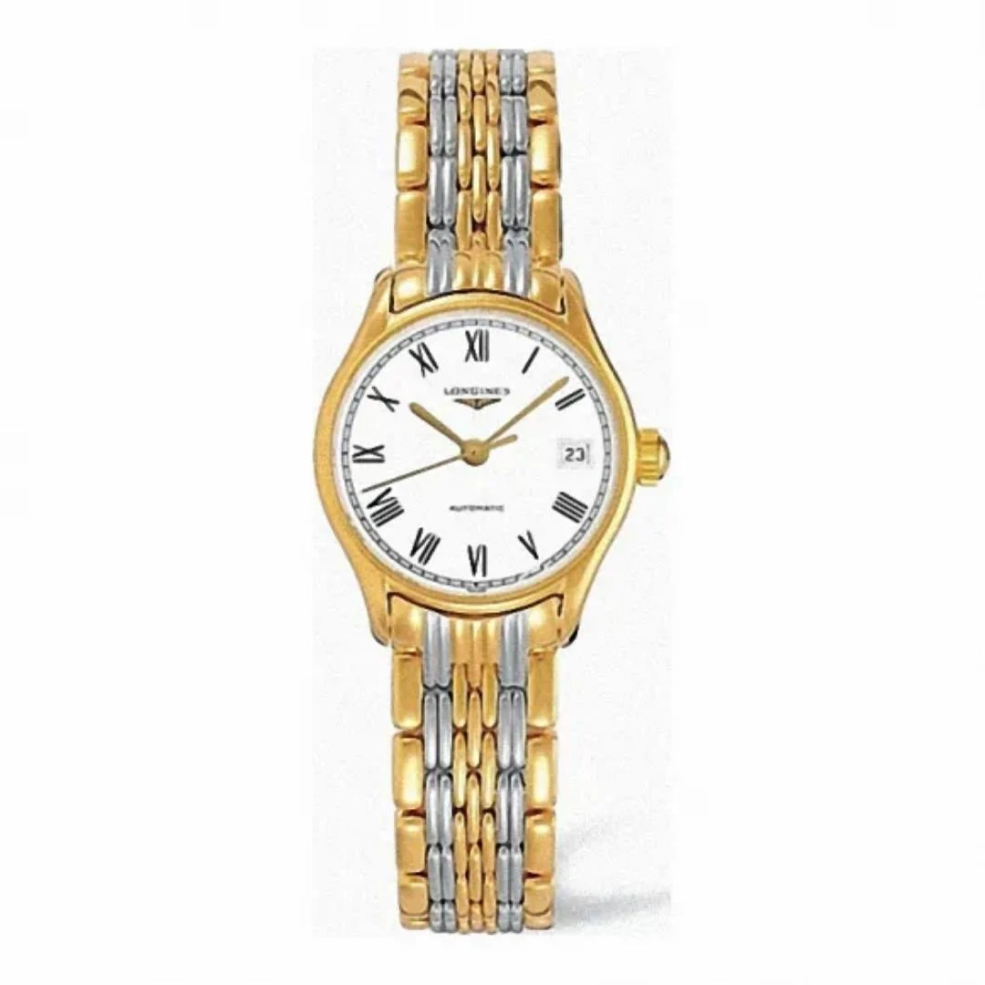 99新 Longines/浪琴 律雅间金/白罗马盘背透机械/表径25HZ