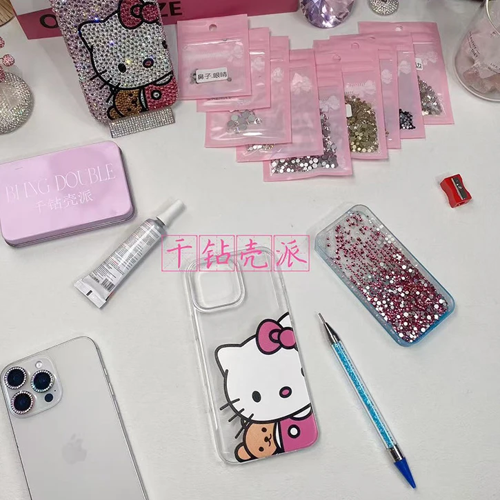 【大脸Kitty】满钻手机壳材料包diy手工15适用16promax华为镶钻贴钻