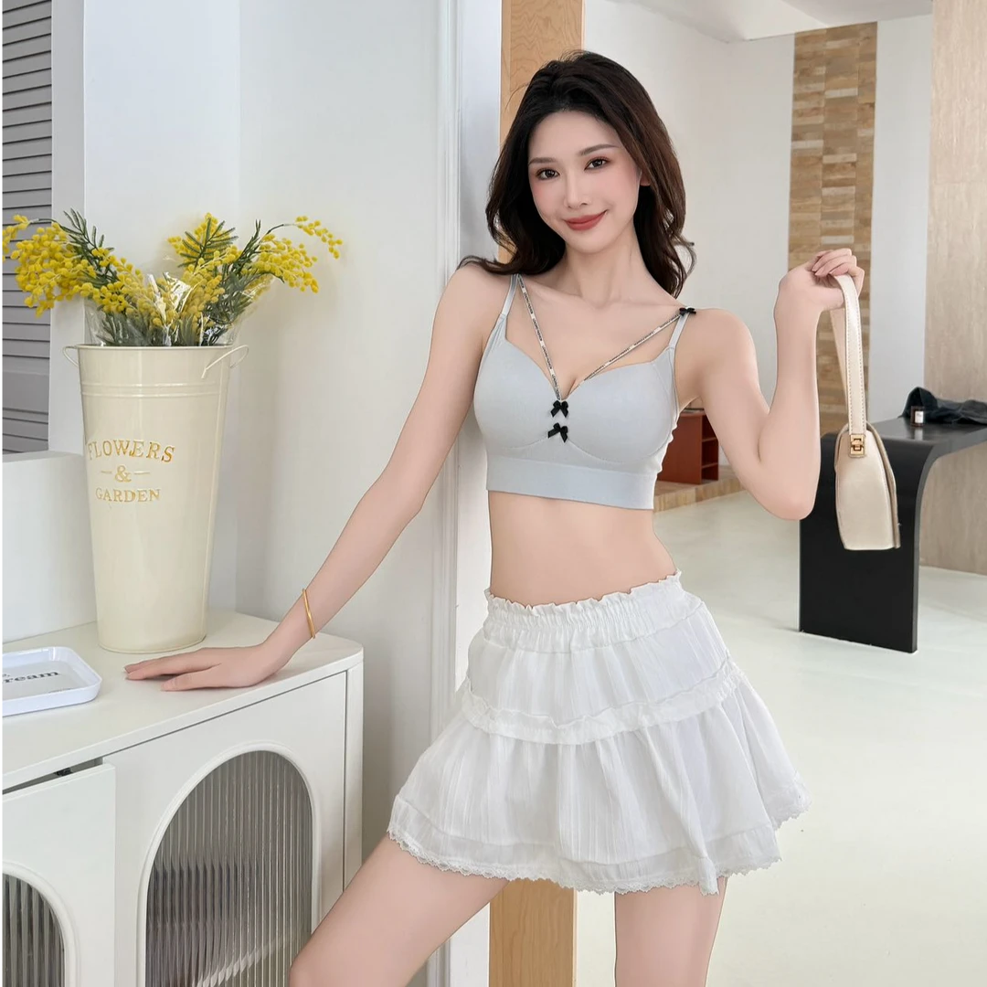 背心夏季美背吊带文胸镂空V领蝴蝶结女小胸显大聚拢抹胸内衣女