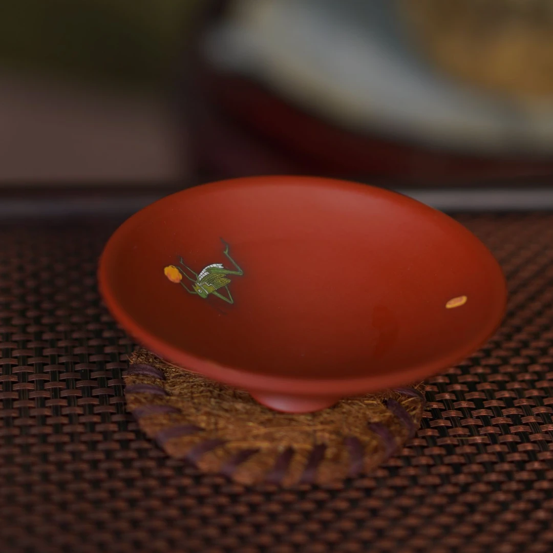 泥绘普洱盏 宜兴原矿紫泥  全手工