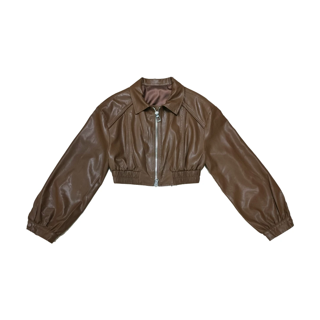 2024年夏季新款时尚百搭纯色短款长袖皮外套5233