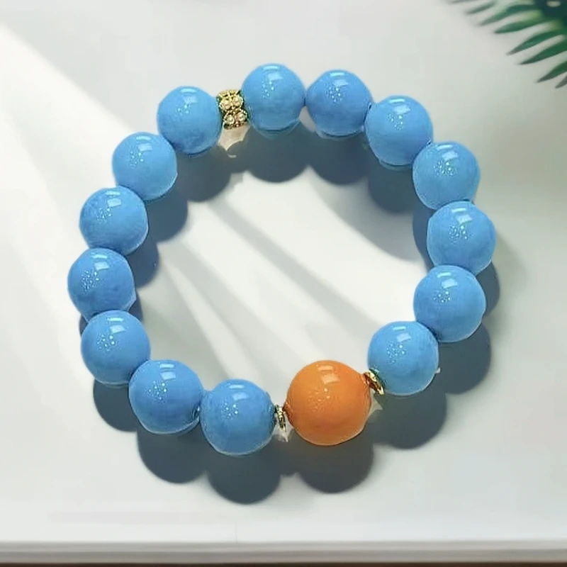 云盖寺松玛瑙手串14MM15颗天然珠宝玉石蓝美人精美手链多样性发一