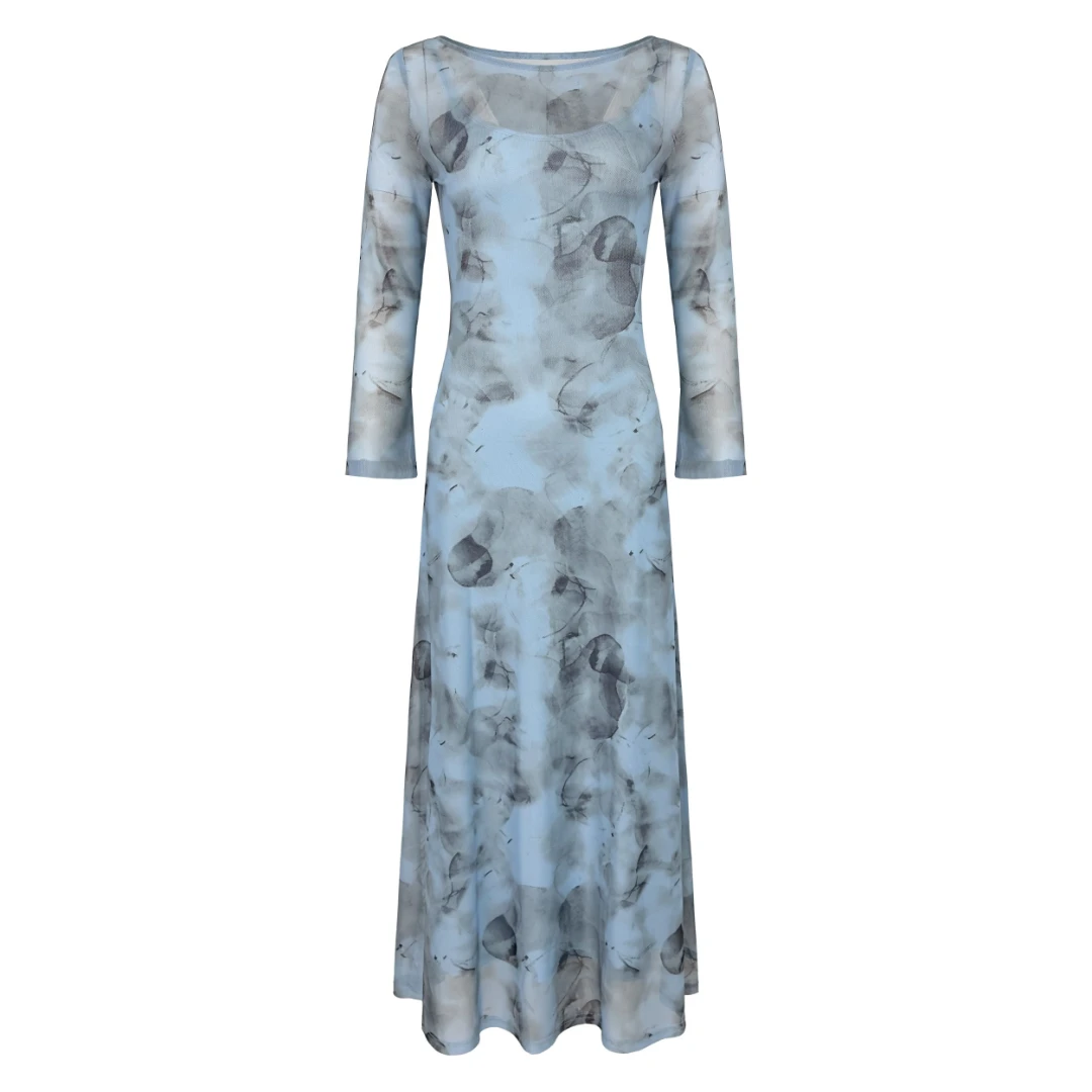 纯欲度假风绿色碎花V领背心连衣裙夏季收腰显瘦长裙100-175