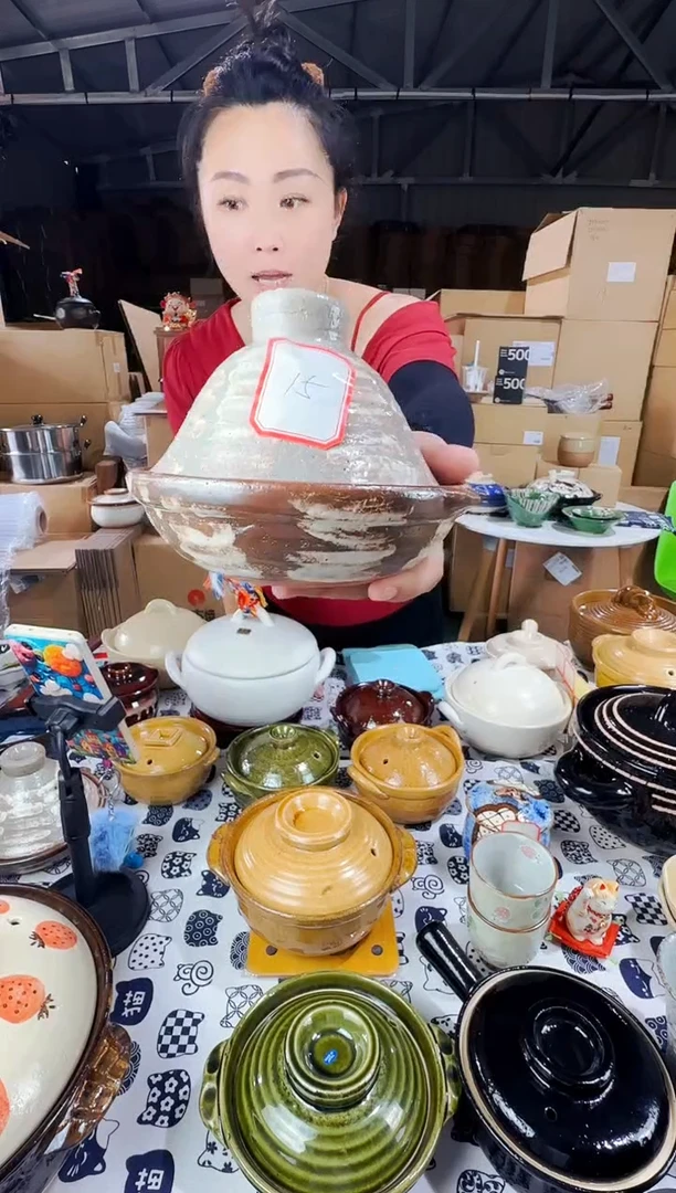 陶土日本进口万古烧手作款微微瑕塔基锅-15号
