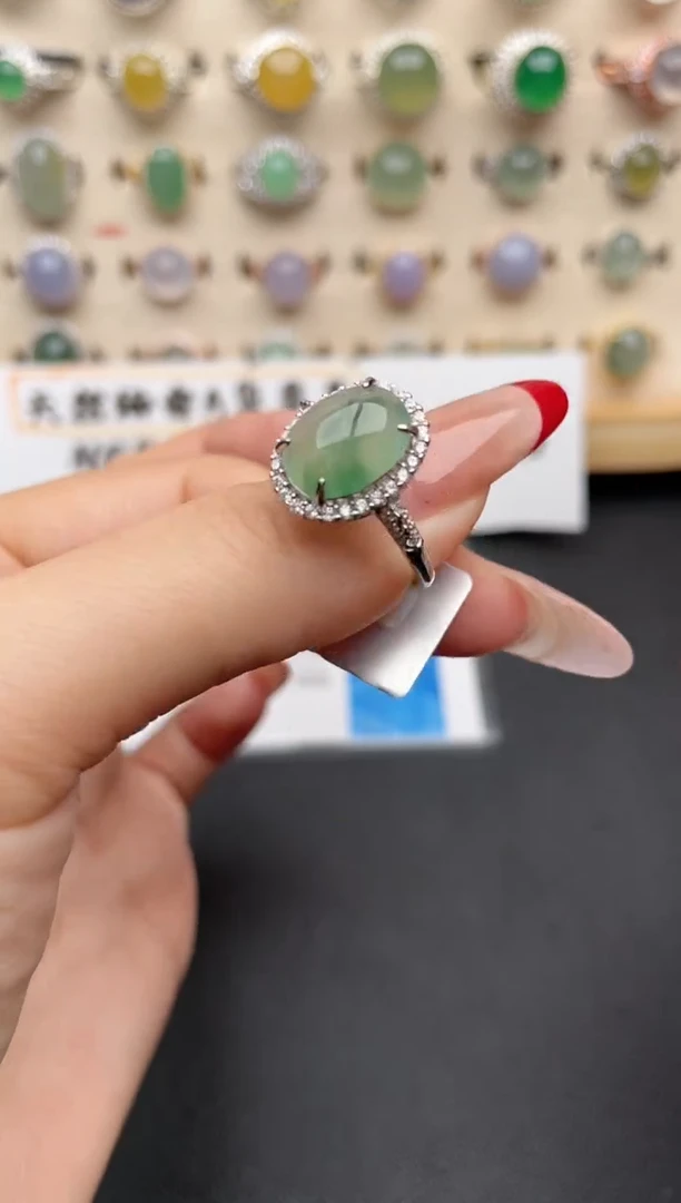 【闪购商品】翡翠戒指银S925镶嵌一物一证一礼盒