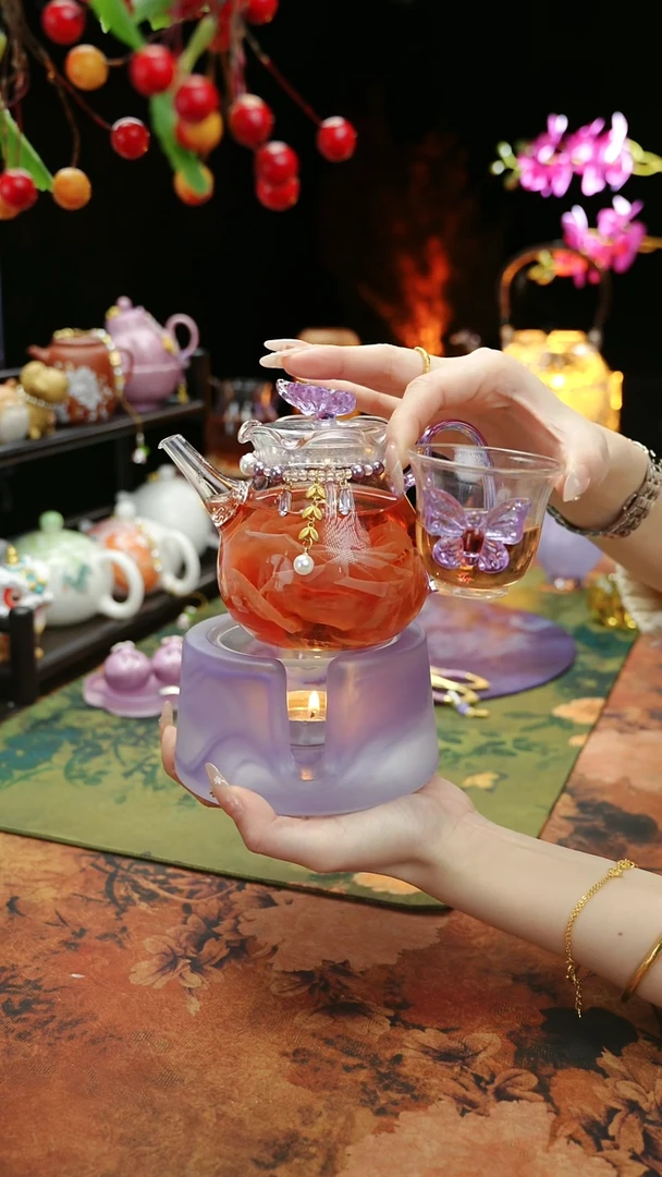 【闪购商品】紫色温茶台+茶壶+链子+杯子