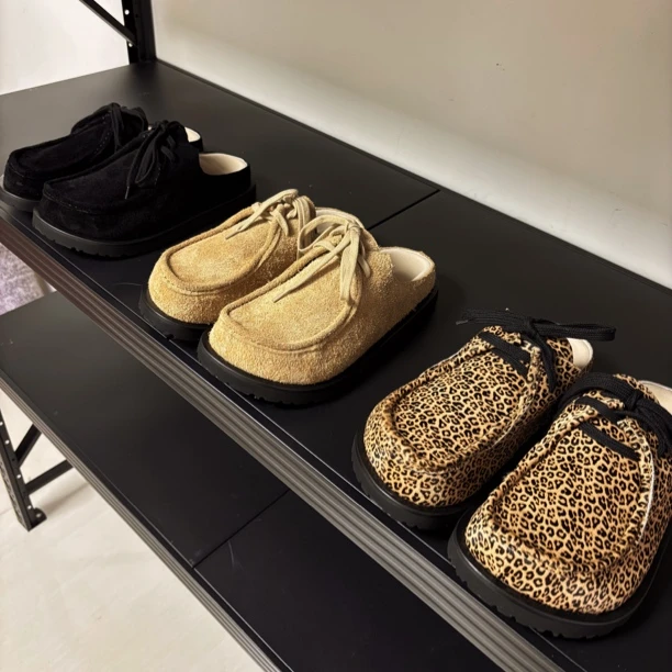 Thawanda春夏新品男女款TH-258翻毛皮绒面系带圆头勃肯半拖鞋