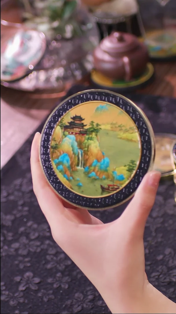 壹藏贰宝千里江山图案铜圈杯垫一片