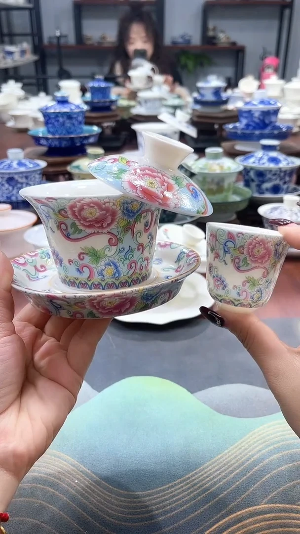 【闪购商品】掐银牡丹珐琅彩盖碗+1杯