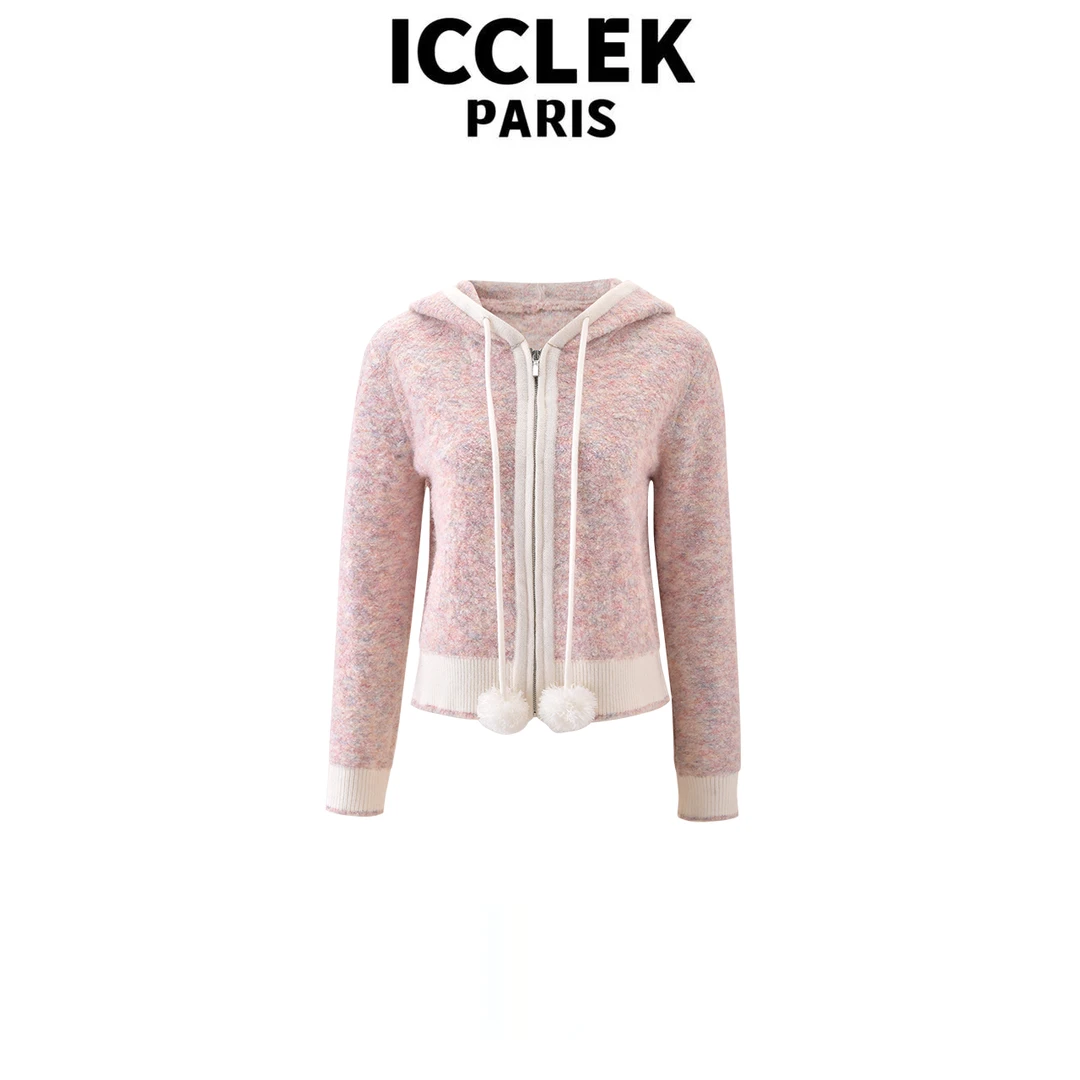 ICCLEK 混色连帽亮片气质轻奢名媛保暖秋冬显瘦外套 -1191