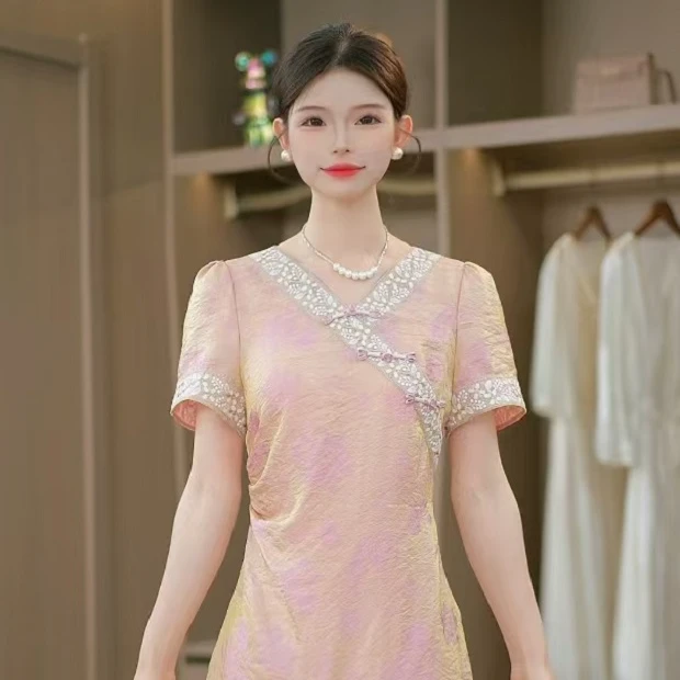 2025时尚新中式气质设计感刺绣洋气百搭洋气连衣裙M-4XL