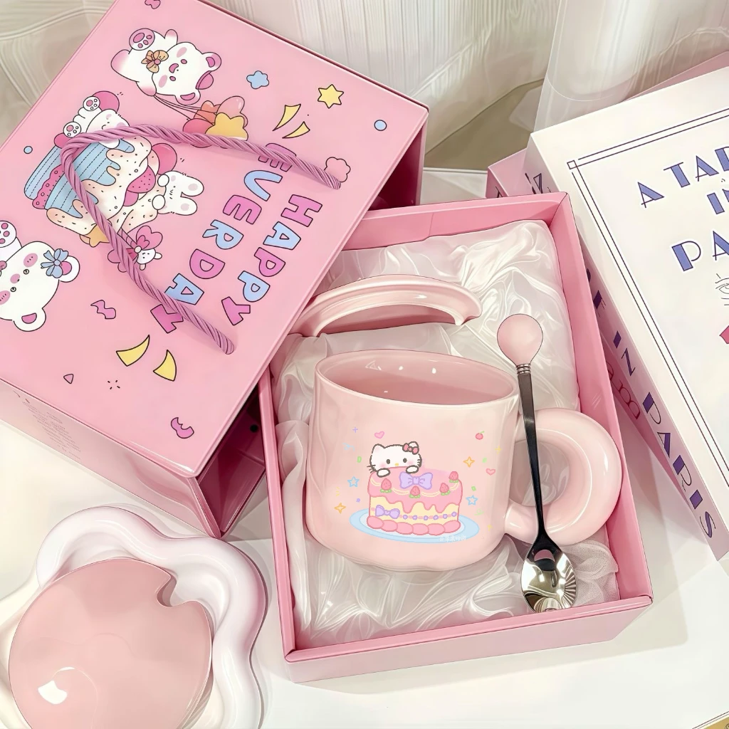 可爱fufu生日蛋糕马克杯带盖陶瓷杯送女生高颜值有意义生日礼物yw