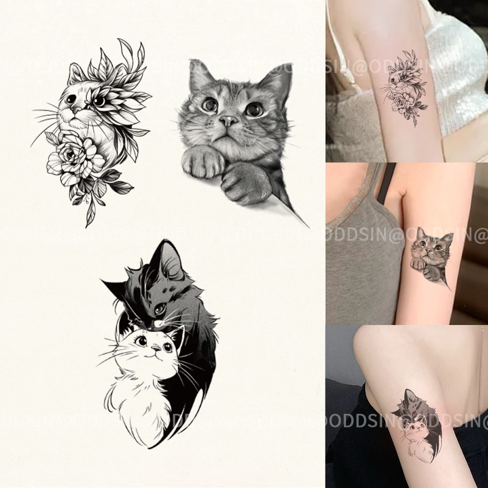 猫猫组合草本果汁纹身贴简约防水持久维持