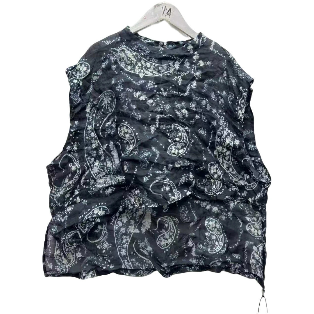 依佳#6681夏款苎麻花色无袖上衣(前长45后长63胸围130左右)