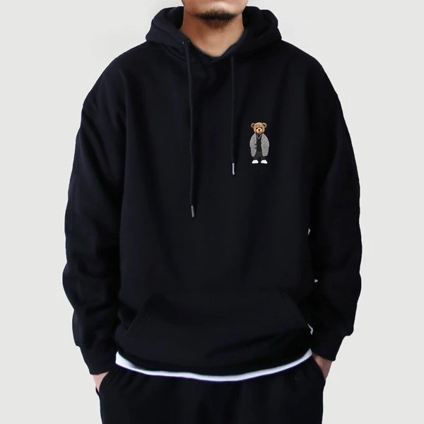 仓石一树保暖小熊连帽卫衣男士秋冬新款宽松百搭加绒加厚情侣上衣