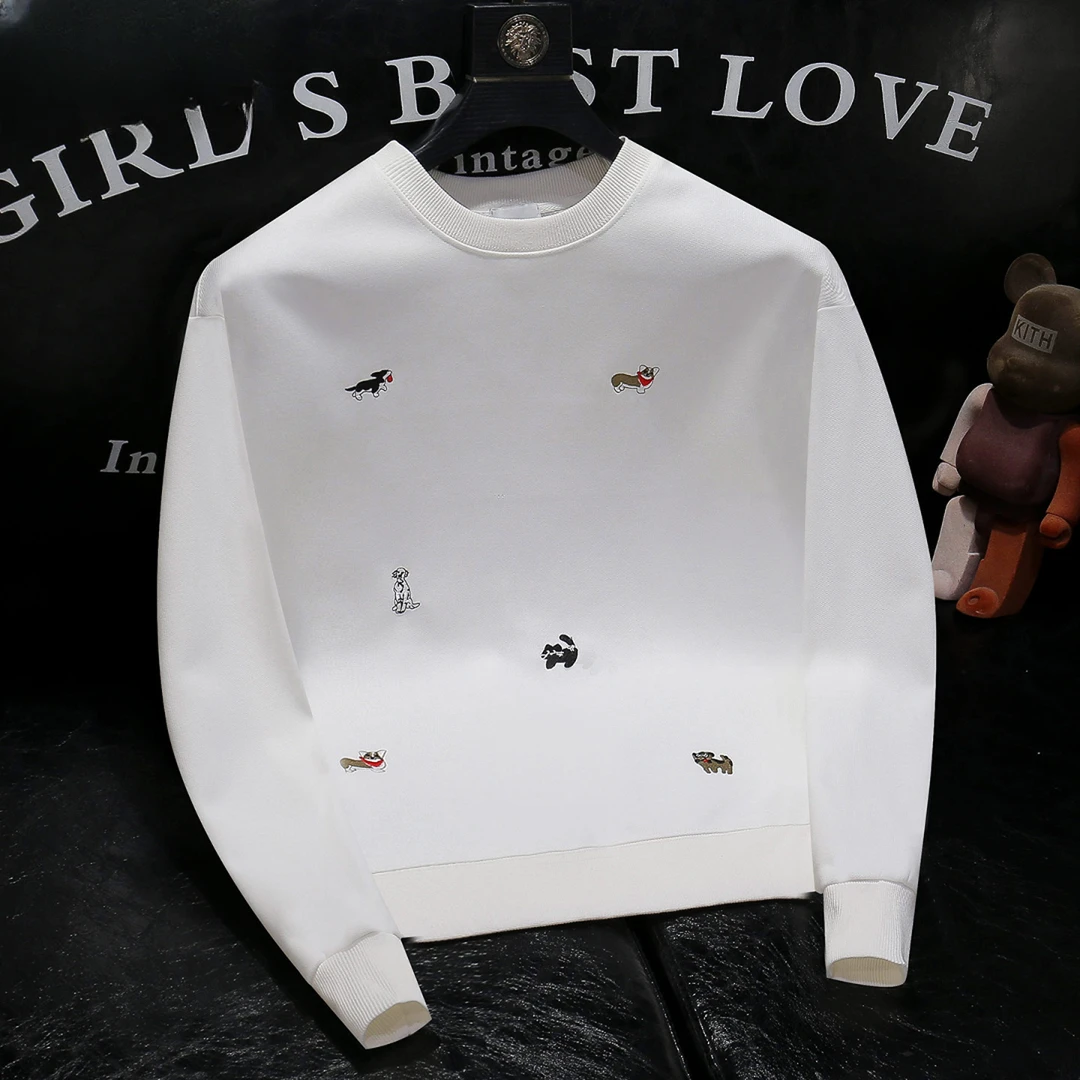 吉伦略索春秋卡通刺绣T男士长袖卫衣休闲百搭套头圆领潮流打底衫